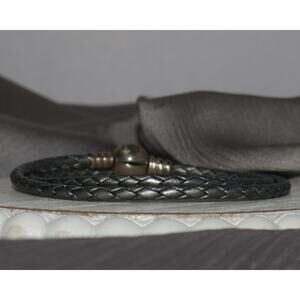 Pandora 925 Gray Leather Double Bracelet 6.2G / 18in
